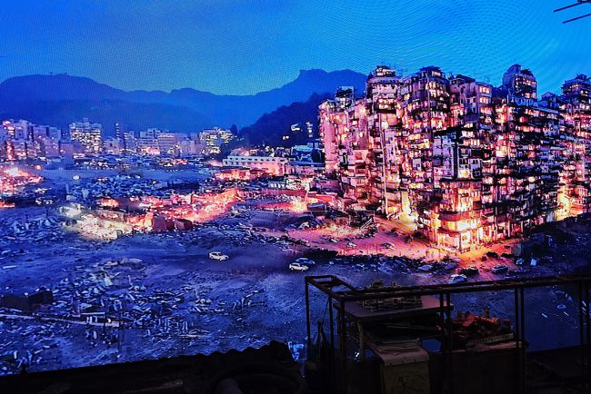 Rooftop of Light and Shadow video with the approach of low-flying planes, Kowloon Walled City