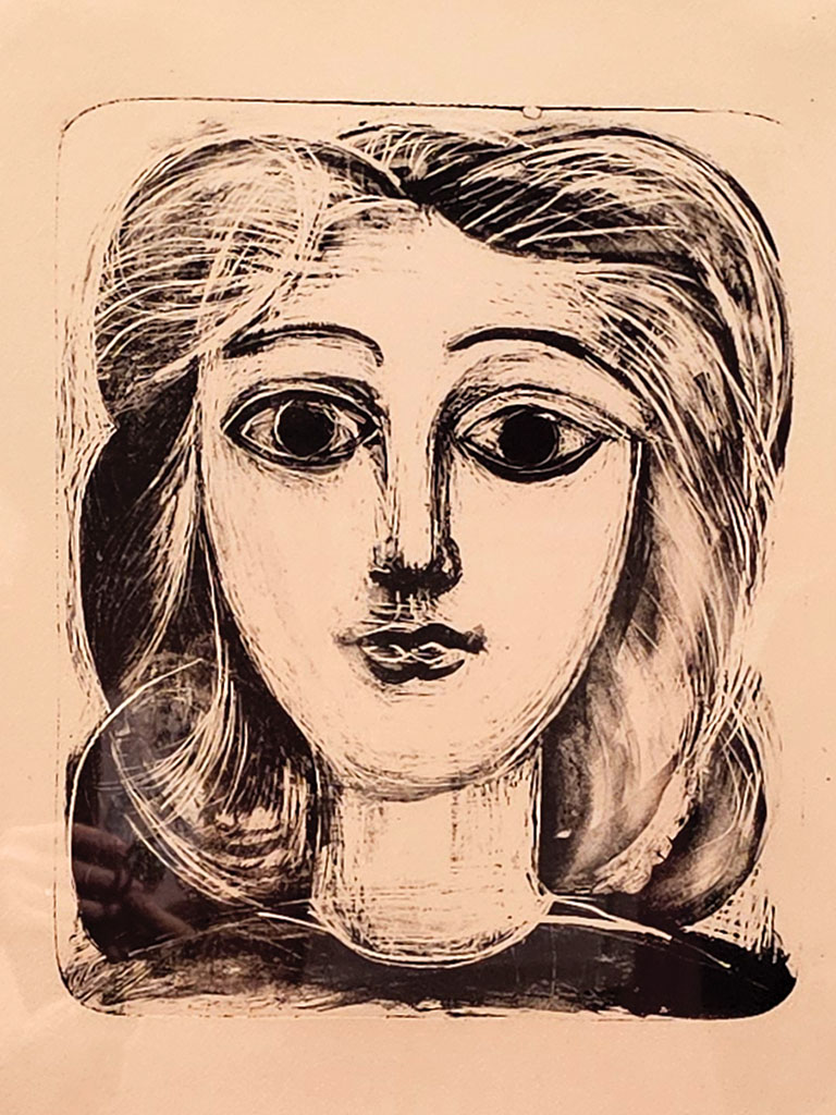 Head of a Young Girl (Francoise), Scraper, angle bracket and wash drawing on stone (2nd state), 1945, Picasso