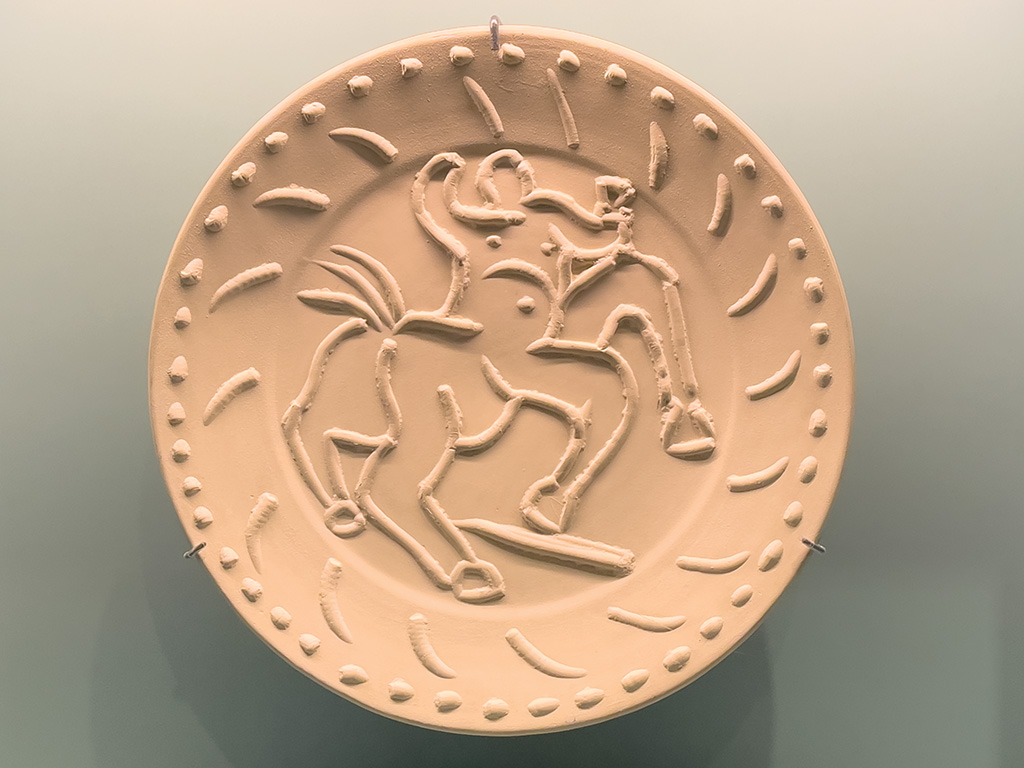 Centaur, Ceramic, White clay with embossed decoration depicting a centaur, Land of Fayence white earthenware without glazing, 28/100, Atelier Madoura, 1956, Picasso