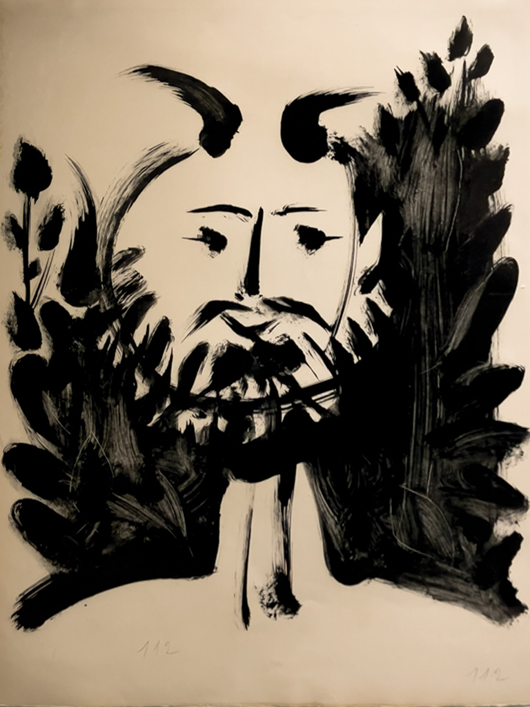 Smiling Faun, Lithograph, Wash drawing and scraper on zinc, 1948, Picasso