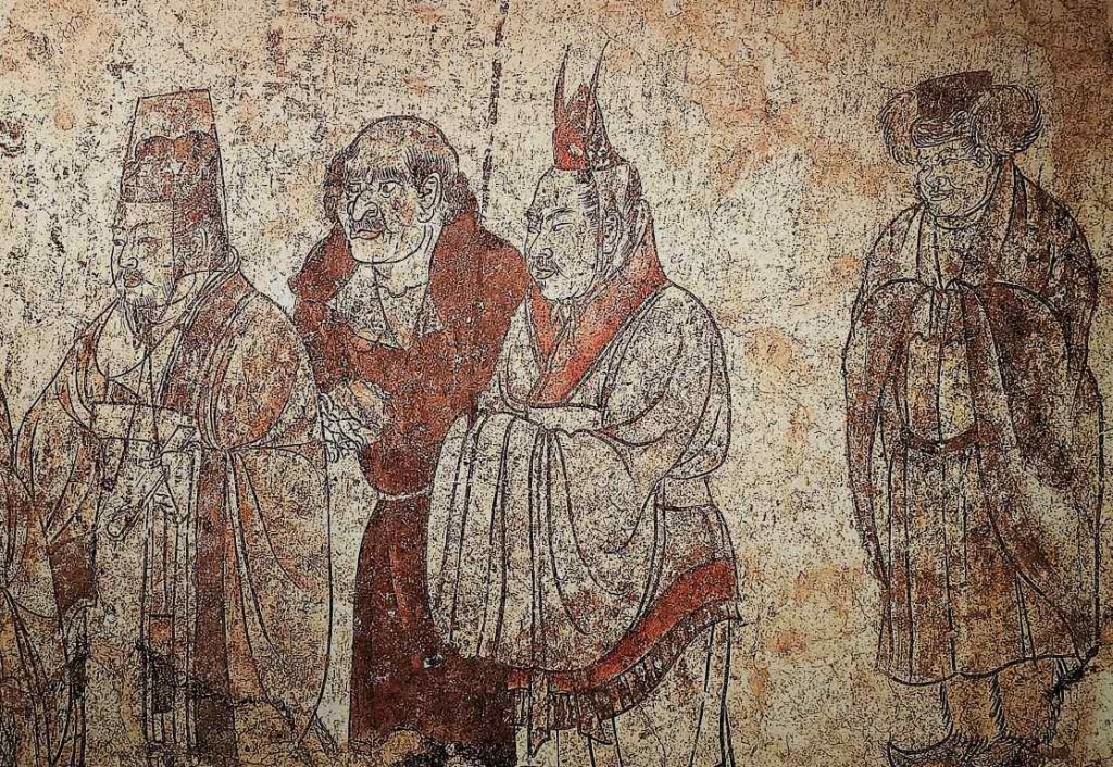 Mural showing guests and envoys, Tang dynasty, Sui Tang dynasty