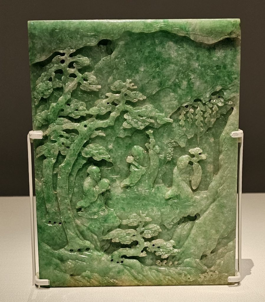 Table screen with gods of fortune, happiness, and longevity, Qing dynasty (1644-1911), Jade (jadeite), The Palace Museum, Forbidden City and the World