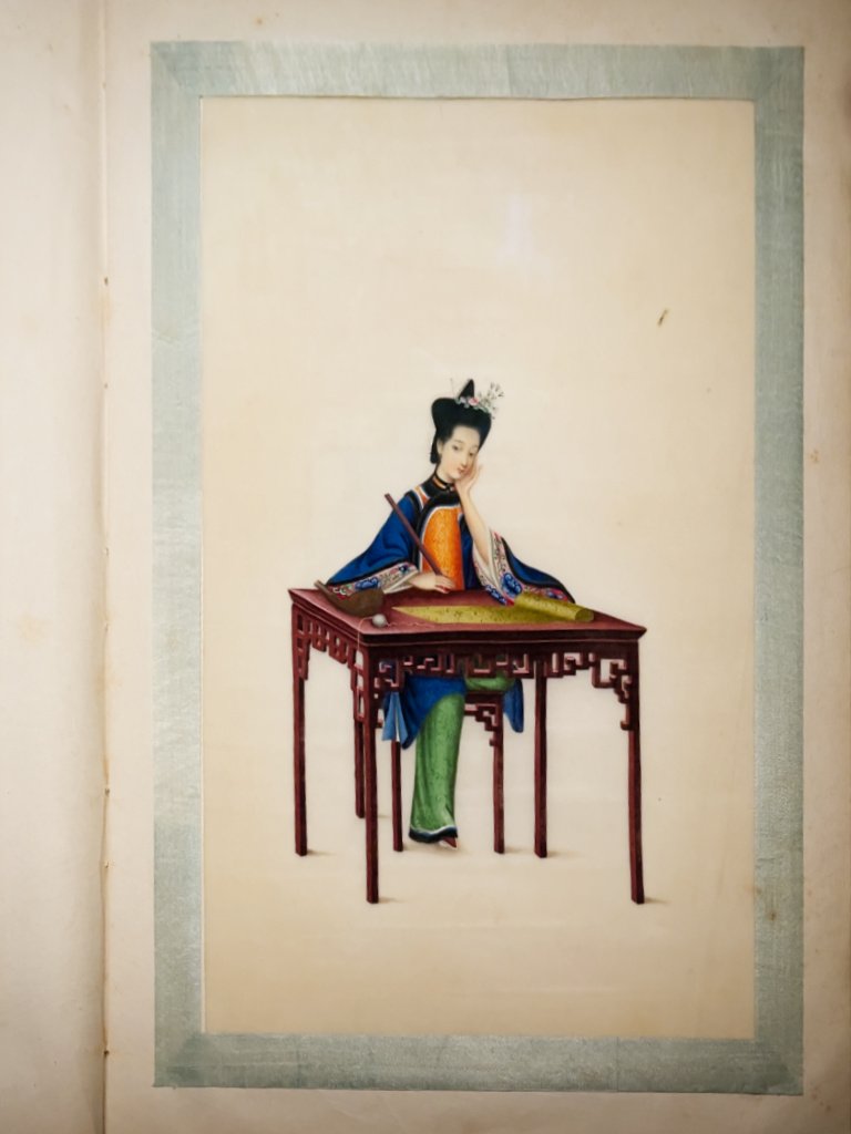 Album of Chinese Sewing Ladies, ca.1834, Sunqua, Gouache on pith paper, album of 12 leaves, Proudly from Canton, Cantonese and Export Art, HKMoA