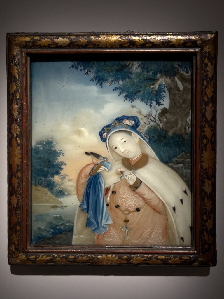 Enjoying a bird’s company in a cold forest, Mid 18th – mid 19th century, Anonymous, Reverse glass painting, Proudly from Canton, Cantonese and Export Art, HKMoA