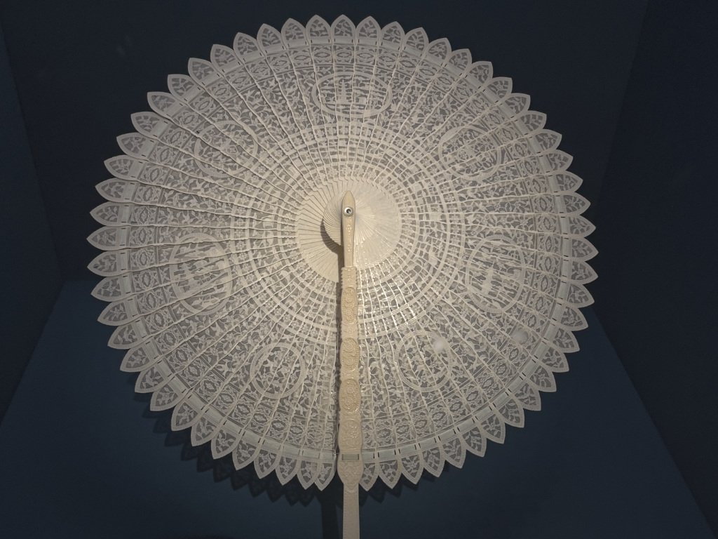 Ivory cockade fan with landscape and bird-and-flower design, Late Qianlong period (ca. 1970), Qing dynasty, Ivory, Proudly from Canton, Cantonese and Export Art, HKMoA