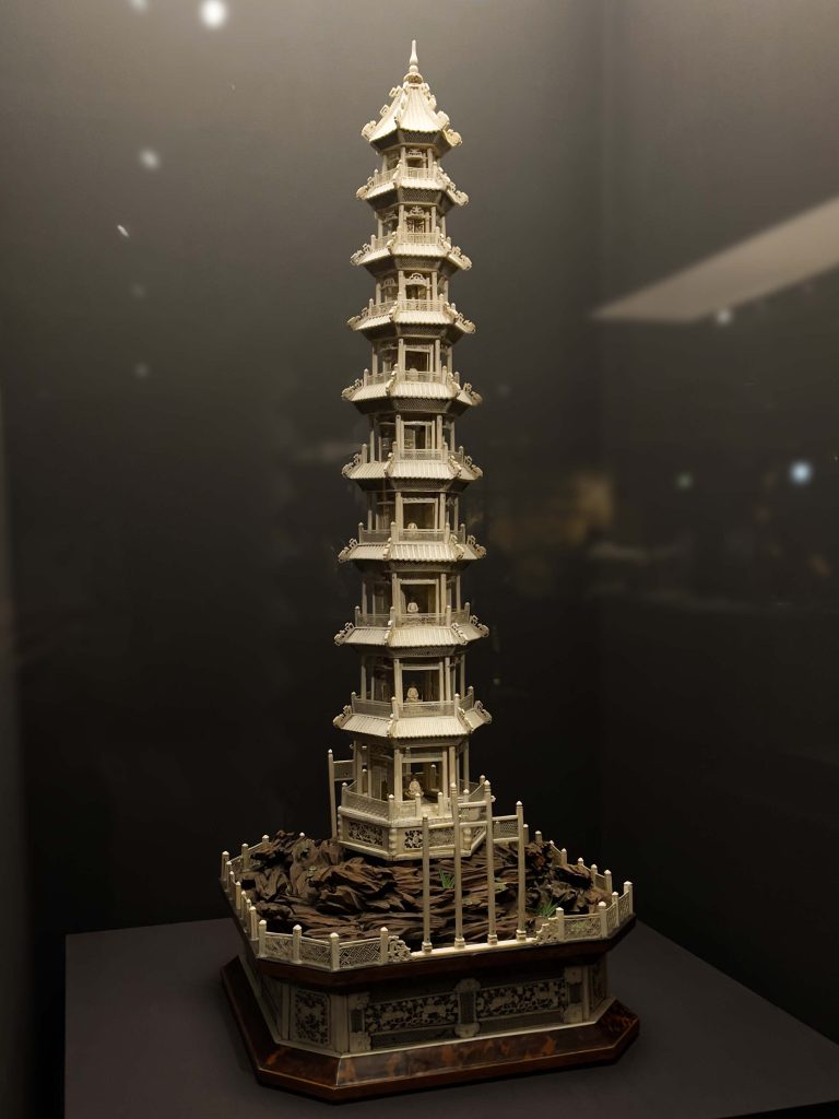 Nine-storeyed pagoda carved in openwork, Jiaqing to Daoguang period (1796-1850), Qing dynasty, Ivory, Proudly from Canton, Cantonese and Export Art, HKMoA
