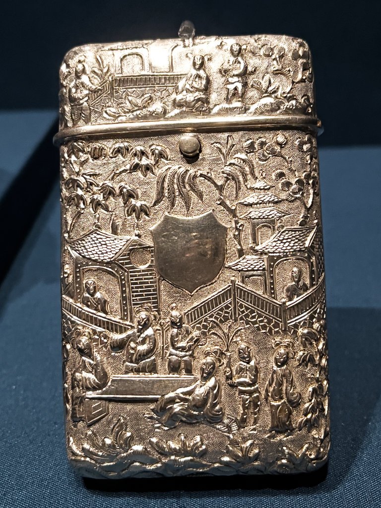 Silver card case with repousse figures in landscape design, Hong Kong, Wang Hing, Proudly from Canton, Cantonese and Export Art, HKMoA