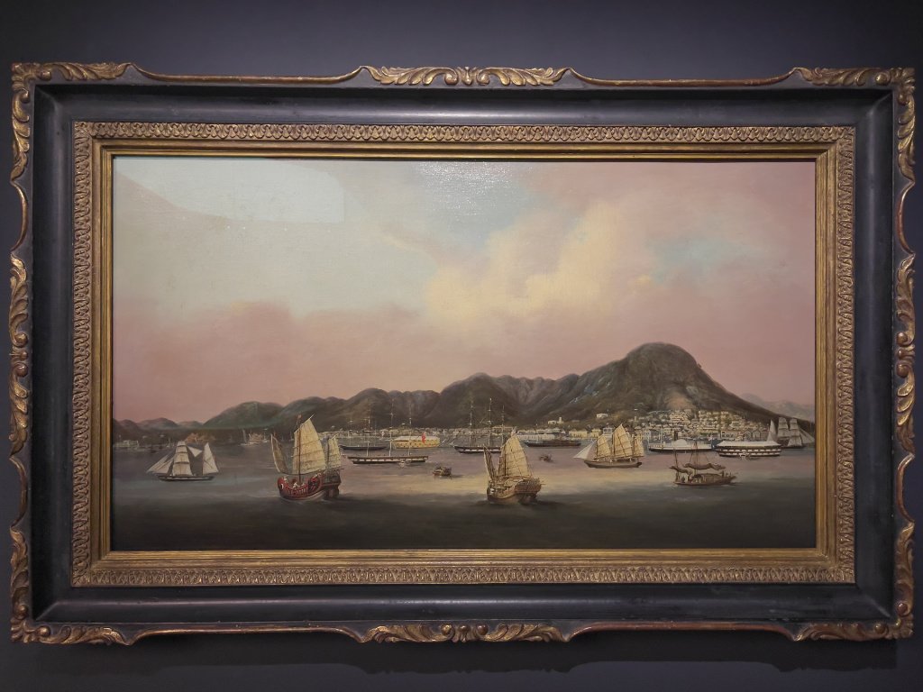 View of Victoria Harbour, Hong Kong, 1860s–1870s, Anonymous, Oil on canvas, Proudly from Canton, Cantonese and Export Art, HKMoA