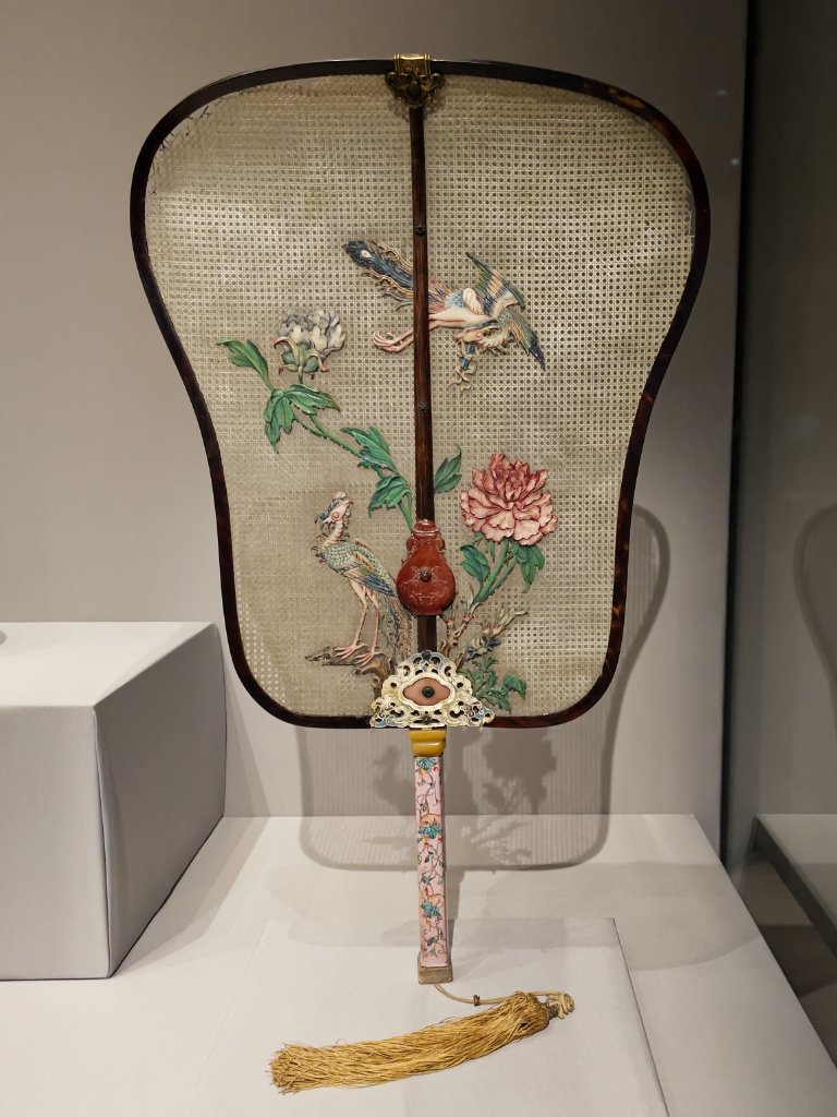 Woven ivory fan with design of phoenix and peony, Qianlong period (1736-1795), Qing dynasty Ivory, tortoiseshell, mother-of-pearl and metal (copper), Proudly from Canton, Cantonese and Export Art, HKMoA